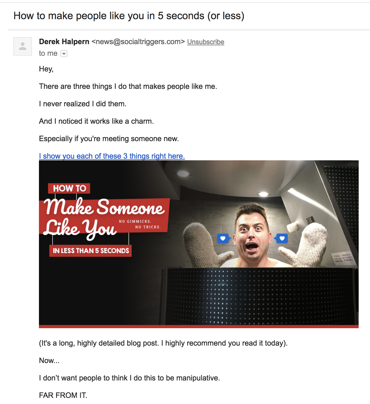 Screenshot of email how to make people like you