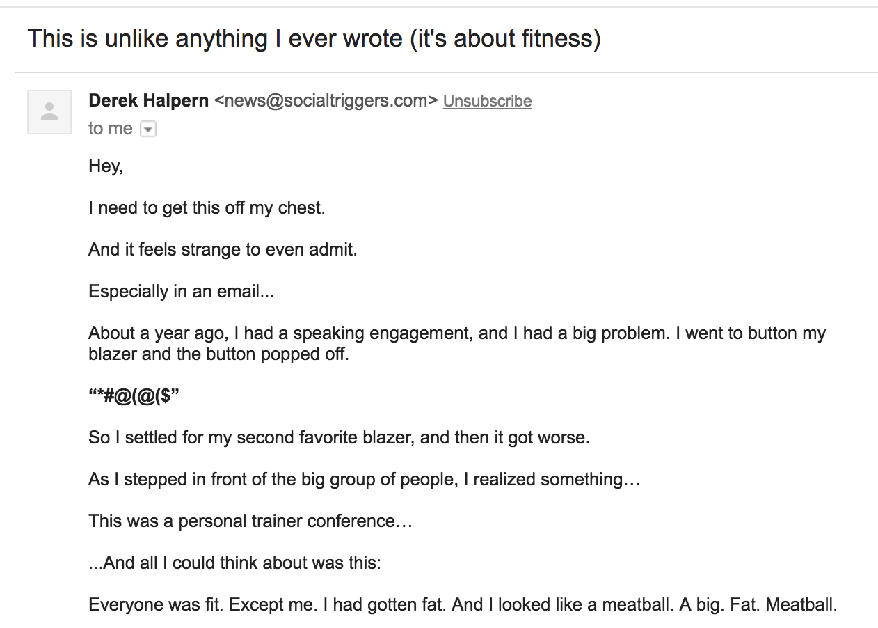 Screenshot of email about fitness