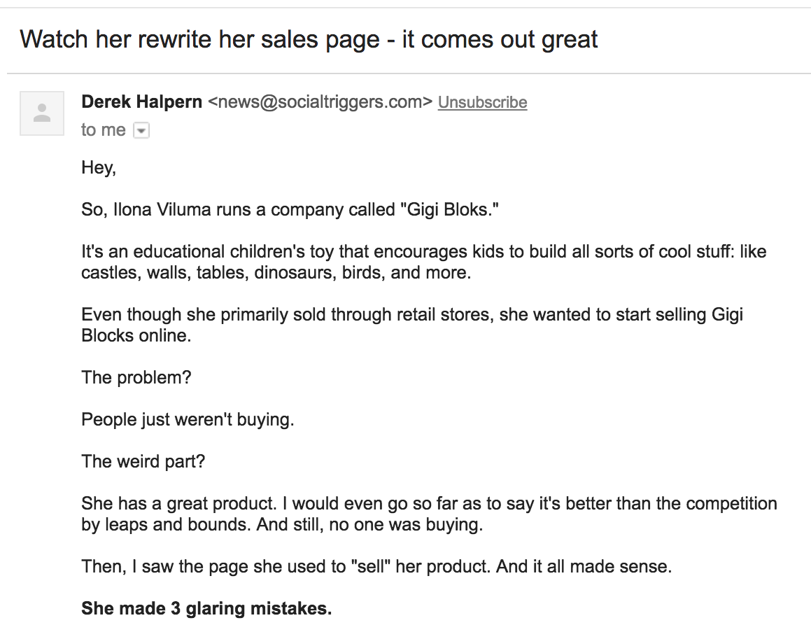 rewrite sales page screenshot email