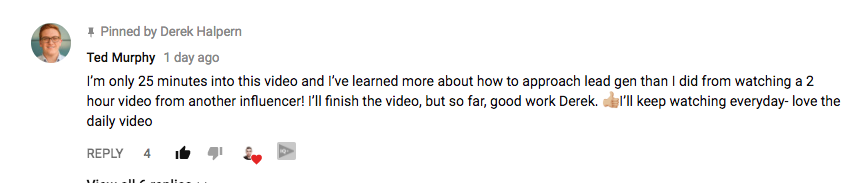 I’m only 25 minutes into this video and I’ve learned more about how to approach lead gen than I did from watching a 2 hour video from another influencer! I’ll finish the video, but so far, good work Derek. 👍🏼 I’ll keep watching everyday- love the daily video﻿