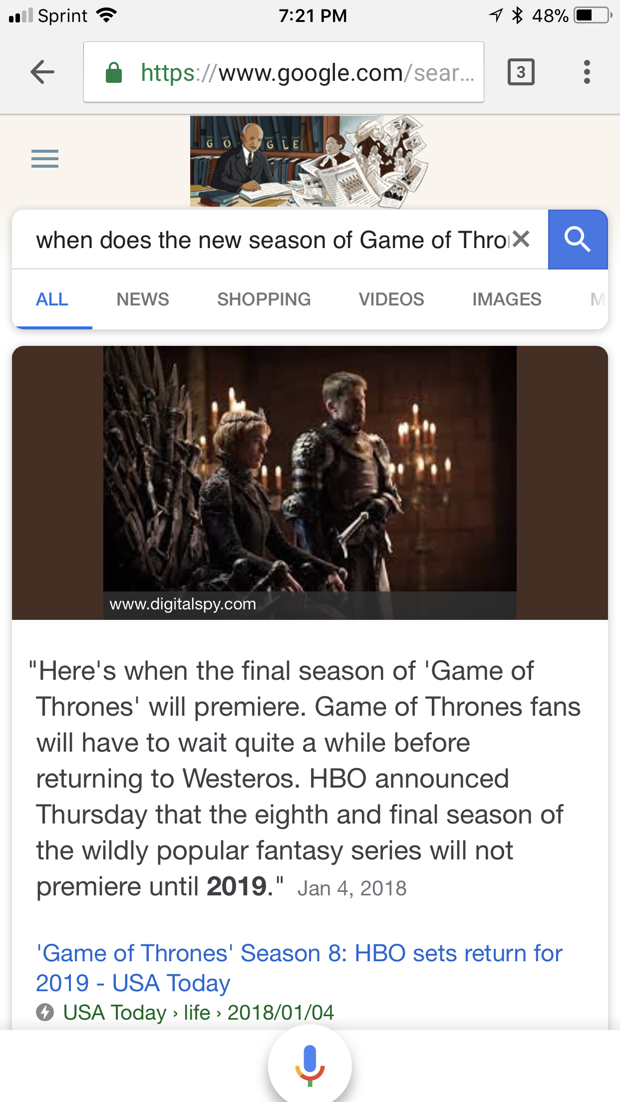 screenshot voice search google game of thrones