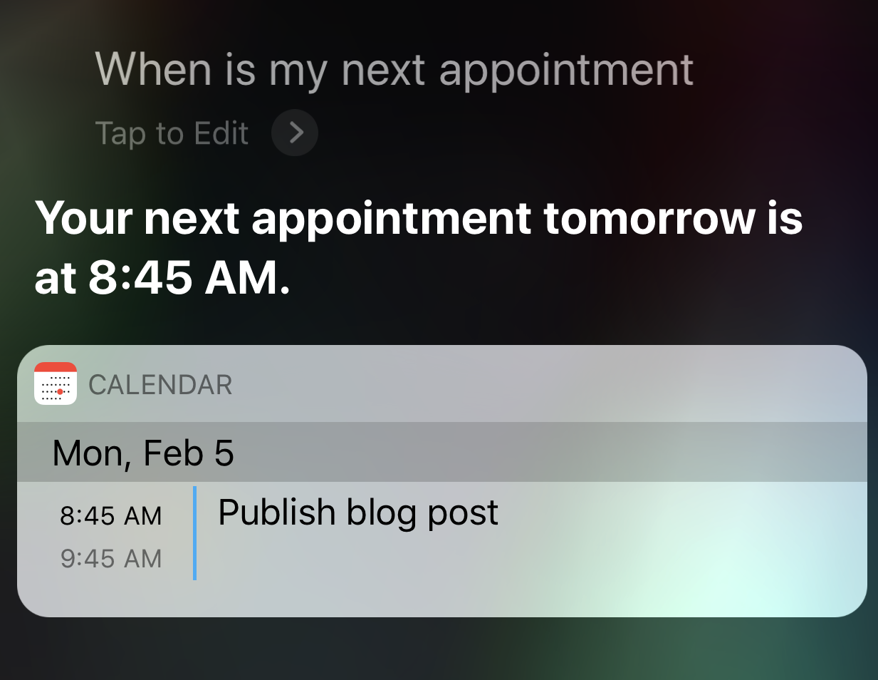 screenshot voice search siri next appointment